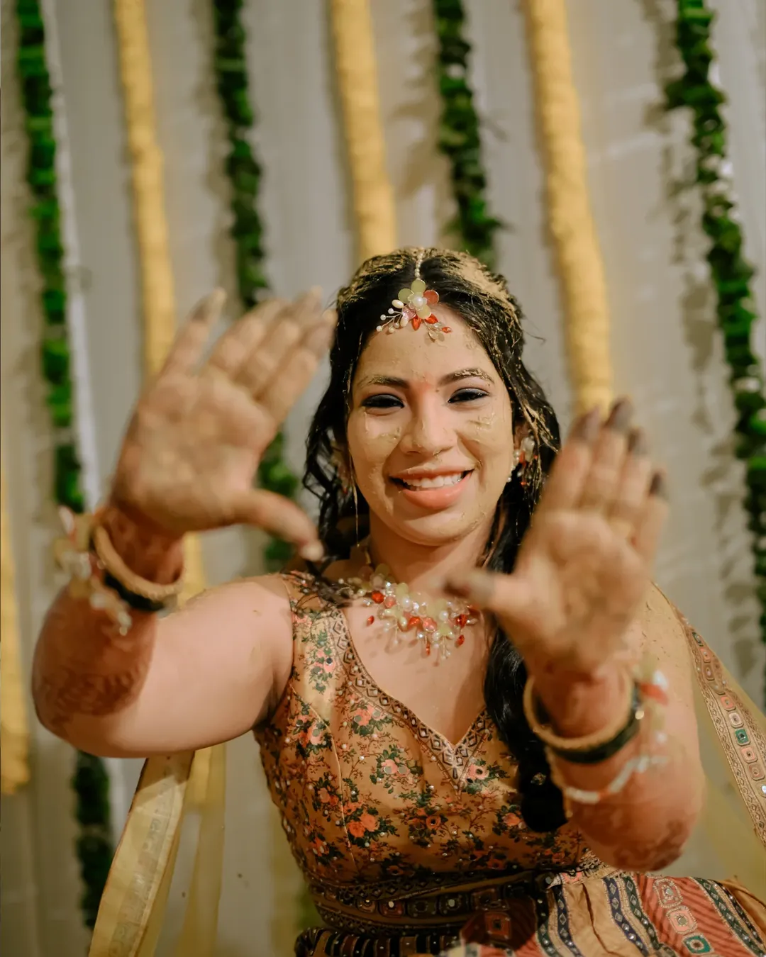 “Haldi day, happiness on full bloom for Bhakti 🌿✨”...#HaldiSpecial#haldiday#WeddingPhotography-8